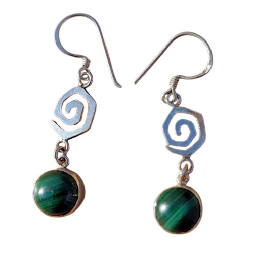 Swirl Design Dangle Earrings with Malachite Stone